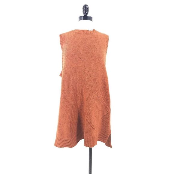 Oddi Women Rust Orange Knitted Sleeveless Tunic Sweater Size Small - Picture 2 of 12